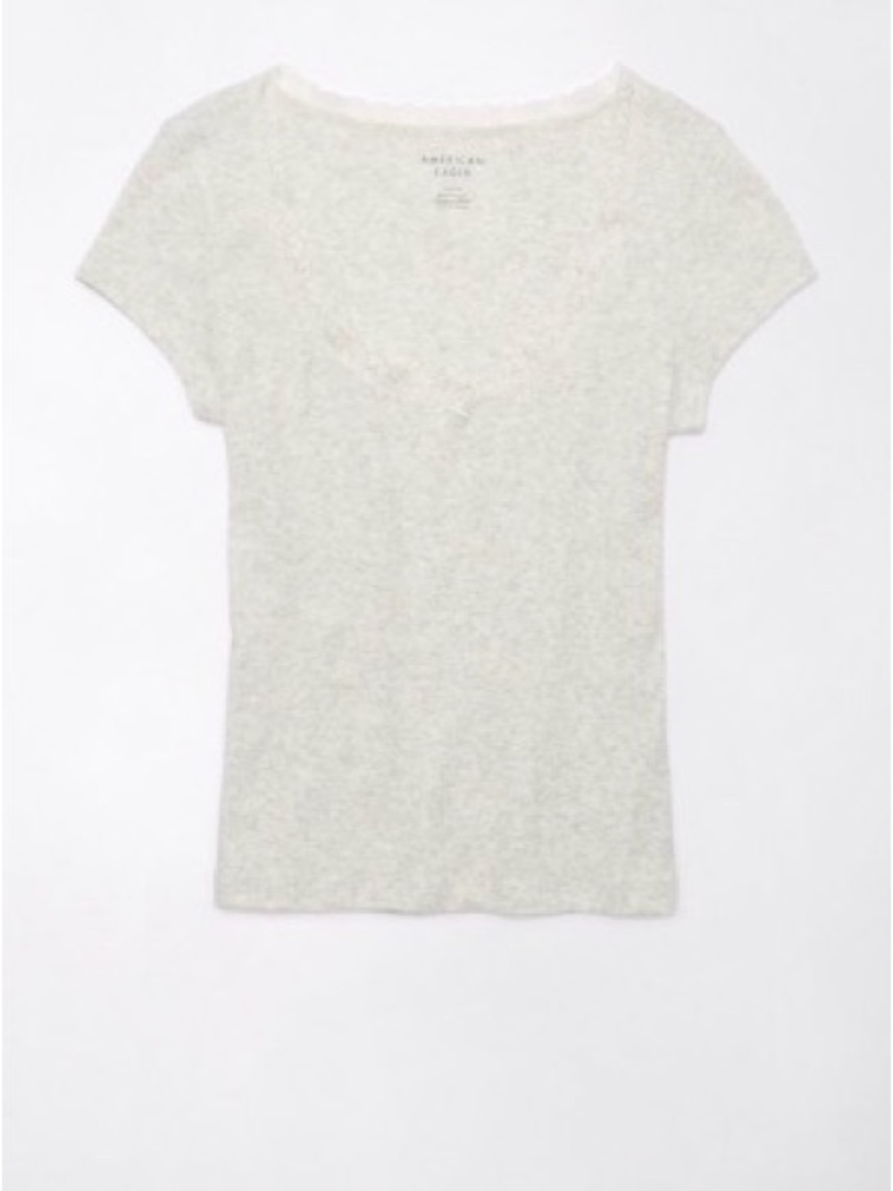 American Eagle Outfitters Light Gray Ribbed Lace-Trim Short Sleeve Tee